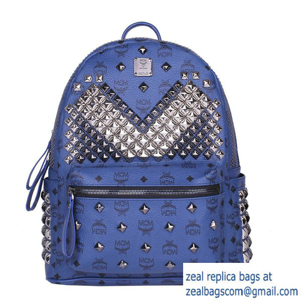 High Quality Replica Hot Sale MCM Medium Stark Front Studs Backpack MC4237 Royal